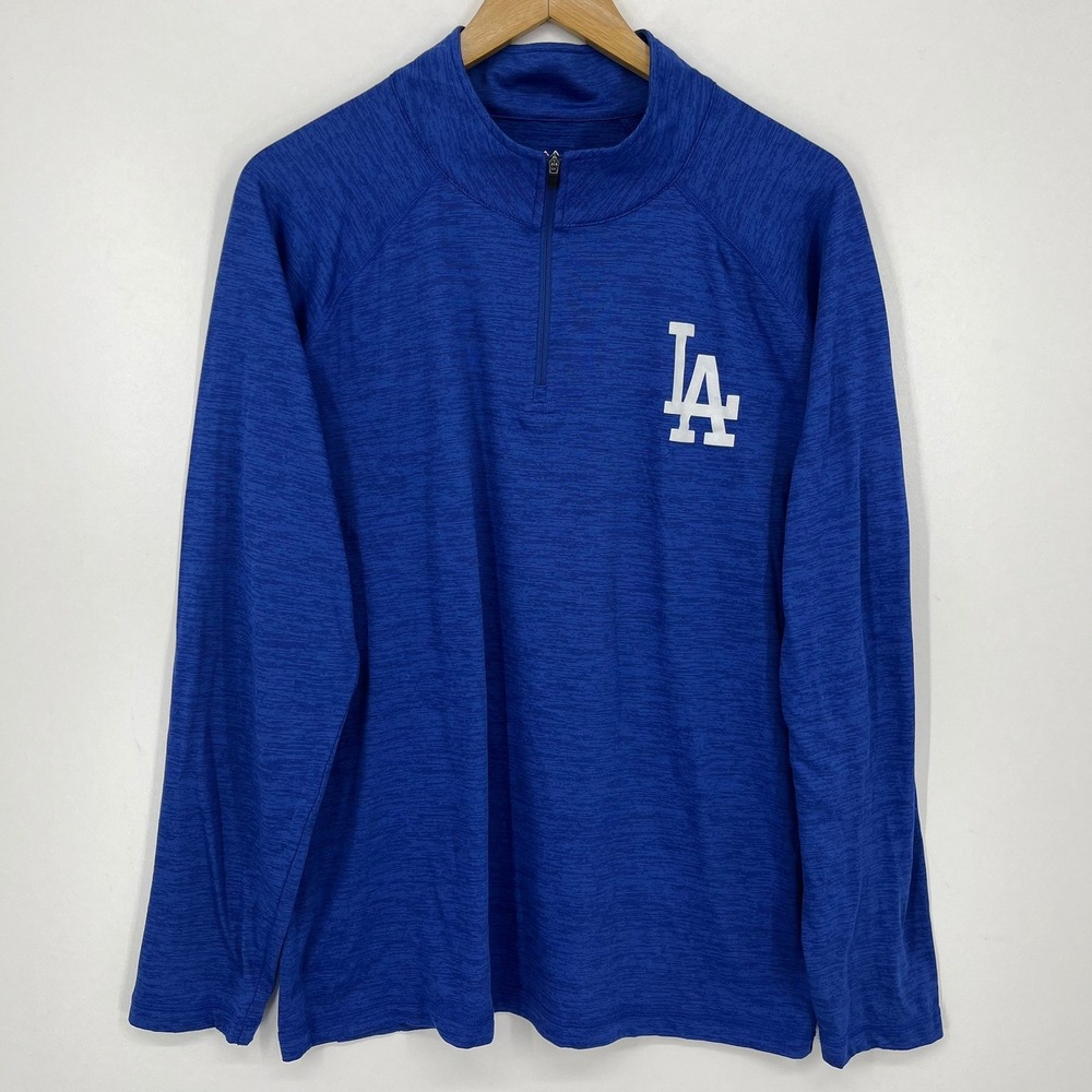 Majestic Los Angeles Dodgers Mens XL Blue Heathered Quarter Zip‎ Pullover
